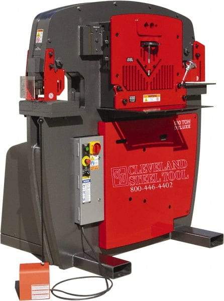 Cleveland Steel Tool - 11" Throat Depth, 100 Ton Punch Pressure, 3-1/2" Punch Capacity Ironworker - 10 hp, 3 Phase, 208/230 Volts, 45-1/2" Wide x 63-1/8" High x 56" Deep - A1 Tooling