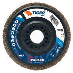 5″ Tiger Disc Abrasive Flap Disc, Angled, Trimmable Backing, 40Z, 7/8″ Arbor Hole - A1 Tooling