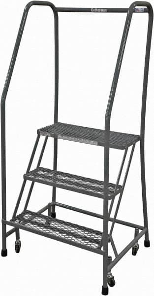 Cotterman - 60" 3 Step Rolling Warehouse Ladder - Rolling Safety Ladder, 450 Lb Capacity, 30" Platform Height, 20" Base Width x 26" Base Depth, Expanded Metal Tread - A1 Tooling