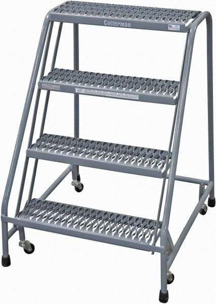 Cotterman - 40" 4 Step Rolling Warehouse Ladder - Rolling Safety Ladder, 450 Lb Capacity, 40" Platform Height, 30" Base Width x 31" Base Depth, Serrated Steel - A1 Tooling