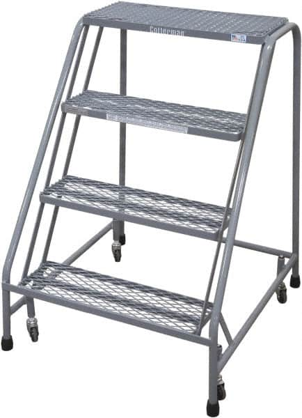 Cotterman - 90" 6 Step Rolling Warehouse Ladder - Rolling Safety Ladder, 450 Lb Capacity, 60" Platform Height, 30" Base Width x 46" Base Depth, Serrated Steel - A1 Tooling