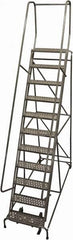 Cotterman - 140" 11 Step Rolling Warehouse Ladder - Rolling Safety Ladder, 450 Lb Capacity, 110" Platform Height, 32" Base Width x 91" Base Depth, Perforated Tread - A1 Tooling