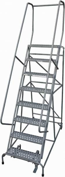 Cotterman - 110" 8 Step Rolling Warehouse Ladder - Rolling Safety Ladder, 450 Lb Capacity, 80" Platform Height, 32" Base Width x 58" Base Depth, Perforated Tread - A1 Tooling