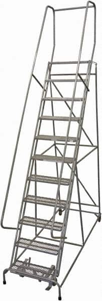 Cotterman - 140" 11 Step Rolling Warehouse Ladder - Rolling Safety Ladder, 450 Lb Capacity, 110" Platform Height, 32" Base Width x 78" Base Depth, Expanded Metal Tread - A1 Tooling