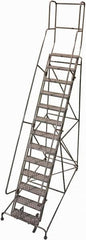 Cotterman - 172" 13 Step Rolling Warehouse Ladder - Rolling Safety Ladder, 450 Lb Capacity, 130" Platform Height, 42" Base Width x 95" Base Depth, Perforated Tread - A1 Tooling