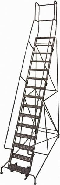 Cotterman - 192" 15 Step Rolling Warehouse Ladder - Rolling Safety Ladder, 450 Lb Capacity, 150" Platform Height, 42" Base Width x 108" Base Depth, Expanded Metal Tread - A1 Tooling