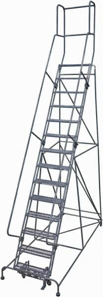 Cotterman - 182" 14 Step Rolling Warehouse Ladder - Rolling Safety Ladder, 450 Lb Capacity, 140" Platform Height, 42" Base Width x 101" Base Depth, Expanded Metal Tread - A1 Tooling