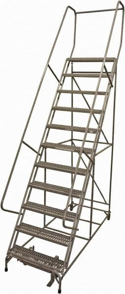 Cotterman - 140" 11 Step Rolling Warehouse Ladder - Rolling Safety Ladder, 450 Lb Capacity, 110" Platform Height, 32" Base Width x 81" Base Depth, Serrated Steel - A1 Tooling