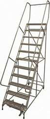 Cotterman - 140" 11 Step Rolling Warehouse Ladder - Rolling Safety Ladder, 450 Lb Capacity, 110" Platform Height, 32" Base Width x 81" Base Depth, Serrated Steel - A1 Tooling