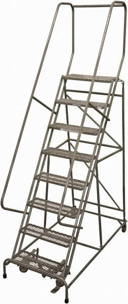 Cotterman - 110" 8 Step Rolling Warehouse Ladder - Rolling Safety Ladder, 450 Lb Capacity, 80" Platform Height, 24" Base Width x 61" Base Depth, Serrated Steel - A1 Tooling