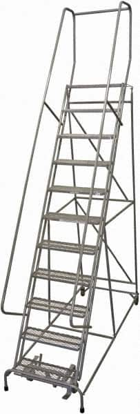 Cotterman - 140" 11 Step Rolling Warehouse Ladder - Rolling Safety Ladder, 450 Lb Capacity, 110" Platform Height, 32" Base Width x 81" Base Depth, Expanded Metal Tread - A1 Tooling