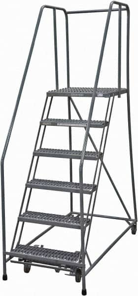 Cotterman - 90" 6 Step Rolling Warehouse Ladder - Rolling Safety Ladder, 450 Lb Capacity, 60" Platform Height, 30" Base Width x 56" Base Depth, Serrated Steel - A1 Tooling