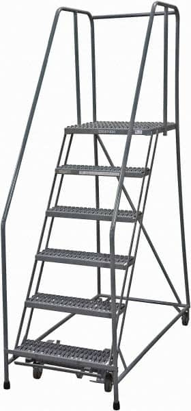 Cotterman - 90" 6 Step Rolling Warehouse Ladder - Rolling Safety Ladder, 450 Lb Capacity, 60" Platform Height, 24" Base Width x 56" Base Depth, Serrated Steel - A1 Tooling