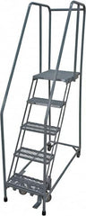 Cotterman - 80" 5 Step Rolling Warehouse Ladder - Rolling Safety Ladder, 450 Lb Capacity, 50" Platform Height, 30" Base Width x 50" Base Depth, Serrated Steel - A1 Tooling