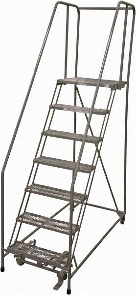 Cotterman - 100" 7 Step Rolling Warehouse Ladder - Rolling Safety Ladder, 450 Lb Capacity, 70" Platform Height, 30" Base Width x 63" Base Depth, Expanded Metal Tread - A1 Tooling