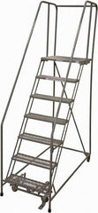 Cotterman - 100" 7 Step Rolling Warehouse Ladder - Rolling Safety Ladder, 450 Lb Capacity, 70" Platform Height, 30" Base Width x 63" Base Depth, Expanded Metal Tread - A1 Tooling