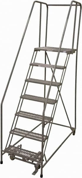 Cotterman - 100" 7 Step Rolling Warehouse Ladder - Rolling Safety Ladder, 450 Lb Capacity, 70" Platform Height, 24" Base Width x 63" Base Depth, Expanded Metal Tread - A1 Tooling