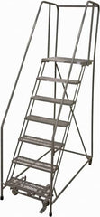 Cotterman - 100" 7 Step Rolling Warehouse Ladder - Rolling Safety Ladder, 450 Lb Capacity, 70" Platform Height, 24" Base Width x 63" Base Depth, Expanded Metal Tread - A1 Tooling