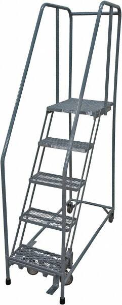 Cotterman - 80" 5 Step Rolling Warehouse Ladder - Rolling Safety Ladder, 450 Lb Capacity, 50" Platform Height, 30" Base Width x 50" Base Depth, Expanded Metal Tread - A1 Tooling