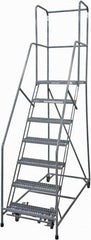 Cotterman - 100" 7 Step Rolling Warehouse Ladder - Rolling Safety Ladder, 450 Lb Capacity, 70" Platform Height, 30" Base Width x 53" Base Depth, Serrated Steel - A1 Tooling