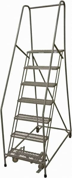 Cotterman - 100" 7 Step Rolling Warehouse Ladder - Rolling Safety Ladder, 450 Lb Capacity, 70" Platform Height, 24" Base Width x 53" Base Depth, Serrated Steel - A1 Tooling