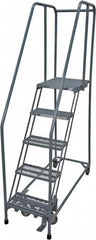 Cotterman - 80" 5 Step Rolling Warehouse Ladder - Rolling Safety Ladder, 450 Lb Capacity, 50" Platform Height, 30" Base Width x 40" Base Depth, Expanded Metal Tread - A1 Tooling