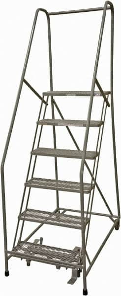 Cotterman - 90" 6 Step Rolling Warehouse Ladder - Rolling Safety Ladder, 450 Lb Capacity, 60" Platform Height, 24" Base Width x 46" Base Depth, Expanded Metal Tread - A1 Tooling