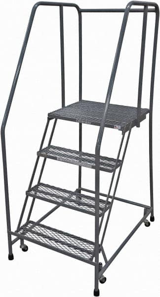 Cotterman - 70" 4 Step Rolling Warehouse Ladder - Rolling Safety Ladder, 450 Lb Capacity, 40" Platform Height, 30" Base Width x 31" Base Depth, Expanded Metal Tread - A1 Tooling