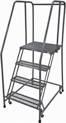 Cotterman - 70" 4 Step Rolling Warehouse Ladder - Rolling Safety Ladder, 450 Lb Capacity, 40" Platform Height, 20" Base Width x 41" Base Depth, Expanded Metal Tread - A1 Tooling