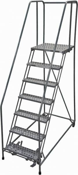 Cotterman - 100" 7 Step Rolling Warehouse Ladder - Rolling Safety Ladder, 450 Lb Capacity, 70" Platform Height, 30" Base Width x 63" Base Depth, Perforated Tread - A1 Tooling