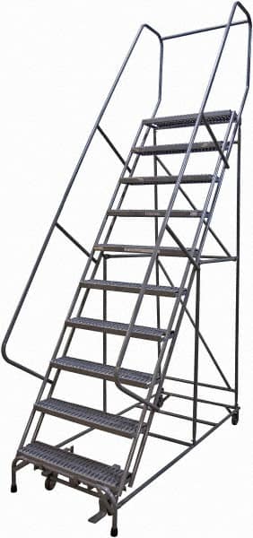 Cotterman - 130" 10 Step Rolling Warehouse Ladder - Rolling Safety Ladder, 450 Lb Capacity, 100" Platform Height, 32" Base Width x 74" Base Depth, Serrated Steel - A1 Tooling