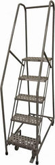 Cotterman - 80" 5 Step Rolling Warehouse Ladder - Rolling Safety Ladder, 450 Lb Capacity, 50" Platform Height, 30" Base Width x 50" Base Depth, Perforated Tread - A1 Tooling