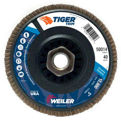 5″ Tiger Disc Abrasive Flap Disc, Angled, Trimmable Backing, 40Z, 5/8″-11 UNC Nut - A1 Tooling