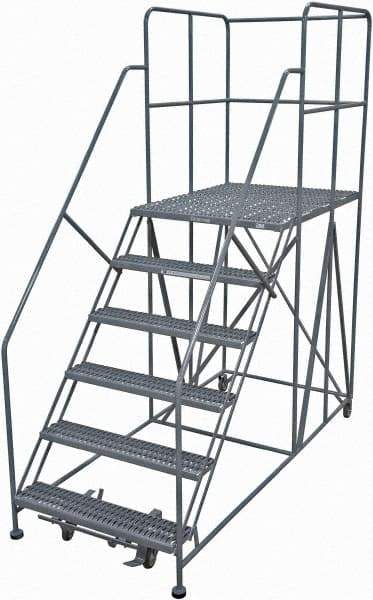 Cotterman - 96" 6 Step Rolling Work Platform - Rolling Work Platform, 800 Lb Capacity, 60" Platform Height, 28" Base Width x 78" Base Depth, Serrated Steel - A1 Tooling