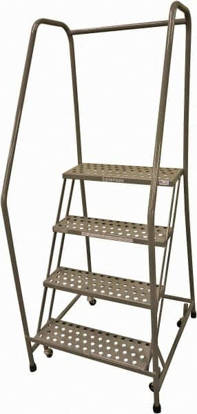 Cotterman - 70" 4 Step Rolling Warehouse Ladder - Rolling Safety Ladder, 450 Lb Capacity, 40" Platform Height, 30" Base Width x 43" Base Depth, Perforated Tread - A1 Tooling