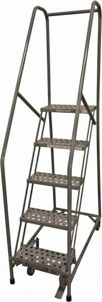 Cotterman - 80" 5 Step Rolling Warehouse Ladder - Rolling Safety Ladder, 450 Lb Capacity, 50" Platform Height, 30" Base Width x 40" Base Depth, Perforated Tread - A1 Tooling