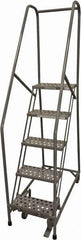 Cotterman - 80" 5 Step Rolling Warehouse Ladder - Rolling Safety Ladder, 450 Lb Capacity, 50" Platform Height, 30" Base Width x 40" Base Depth, Perforated Tread - A1 Tooling