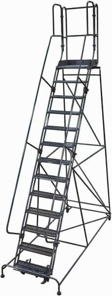 Cotterman - 172" 13 Step Rolling Warehouse Ladder - Rolling Safety Ladder, 450 Lb Capacity, 130" Platform Height, 42" Base Width x 105" Base Depth, Perforated Tread - A1 Tooling