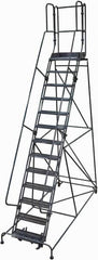 Cotterman - 172" 13 Step Rolling Warehouse Ladder - Rolling Safety Ladder, 450 Lb Capacity, 130" Platform Height, 42" Base Width x 105" Base Depth, Perforated Tread - A1 Tooling