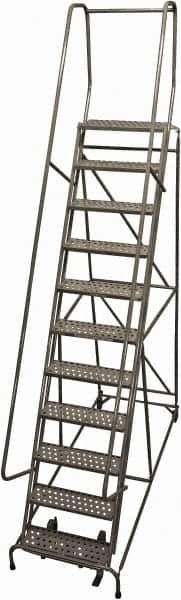 Cotterman - 140" 11 Step Rolling Warehouse Ladder - Rolling Safety Ladder, 450 Lb Capacity, 110" Platform Height, 32" Base Width x 78" Base Depth, Perforated Tread - A1 Tooling