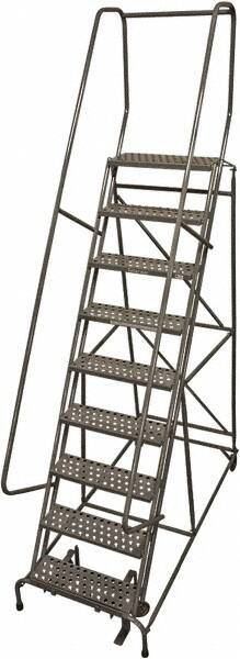 Cotterman - 120" 9 Step Rolling Warehouse Ladder - Rolling Safety Ladder, 450 Lb Capacity, 90" Platform Height, 32" Base Width x 65" Base Depth, Perforated Tread - A1 Tooling