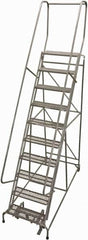 Cotterman - 130" 10 Step Rolling Warehouse Ladder - Rolling Safety Ladder, 450 Lb Capacity, 100" Platform Height, 32" Base Width x 72" Base Depth, Perforated Tread - A1 Tooling