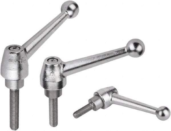 KIPP - M12, Steel Threaded Stud Adjustable Clamping Handle - 3.5433" Thread Length, Silver Handle with Threaded Stud - A1 Tooling