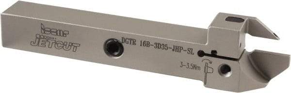 Iscar - External Thread, 1.378" Max Depth of Cut, 3mm Min Groove Width, 120" OAL, Left Hand Indexable Grooving Cutoff Toolholder - 16mm Shank Height x 16mm Shank Width, DGN/DGR Insert Style, DGT Toolholder Style, Series Do-Grip/JetHPLine - A1 Tooling