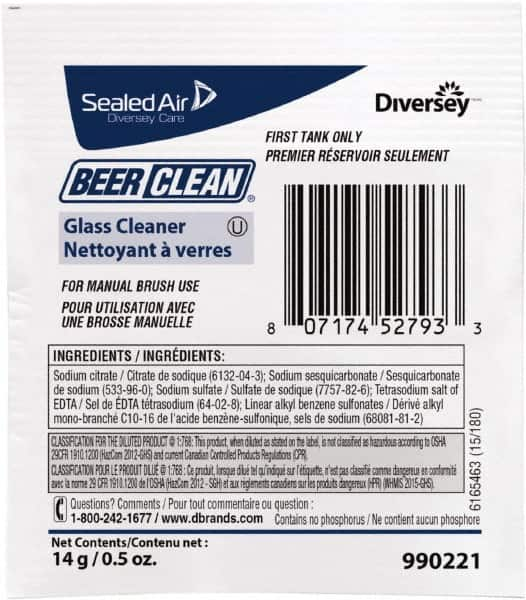 Diversey - 0.50 oz Packet Unscented Glass Cleaner - Use on Beverage Glass - A1 Tooling