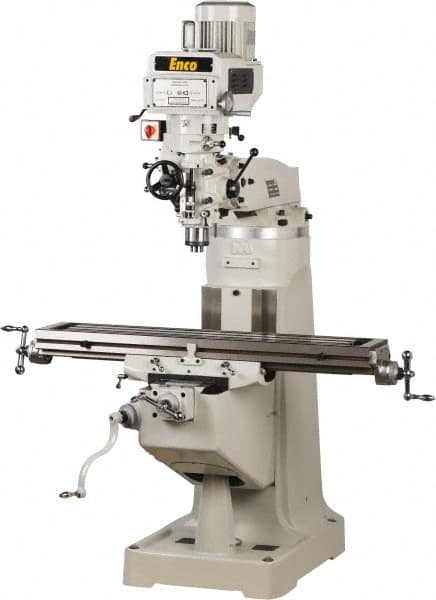 Enco - 9" Table Width x 49" Table Length, Variable Speed Pulley Control, 1 Phase Knee Milling Machine - R8 Spindle Taper, 3 hp - A1 Tooling