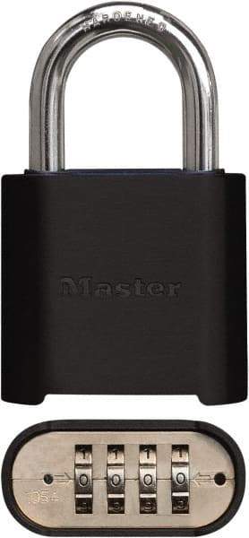 Master Lock - 2" Body Width x 3" Body Height, 1" Shackle Clearance, Powder Coating Combination Lock - 5/16" Shackle Diam, 1" Shackle Width, Set Your Own 4 Digit Combination - A1 Tooling