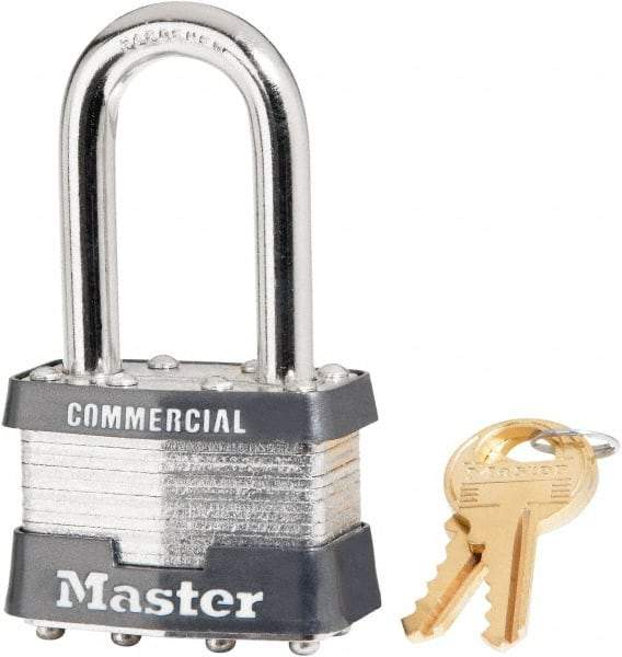 Master Lock - 1-1/2" Shackle Clearance, Keyed Alike Laminated Steel Padlock - 5/16" Shackle Diam, Steel - A1 Tooling