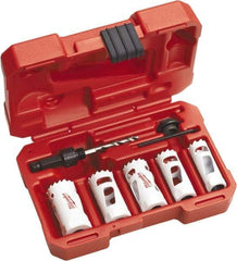 Milwaukee Tool - 7 Piece, 3/4" to 1-1/4" Saw Diam, Automotive Hole Saw Kit - Bi-Metal, Toothed Edge, Includes 5 Hole Saws - A1 Tooling