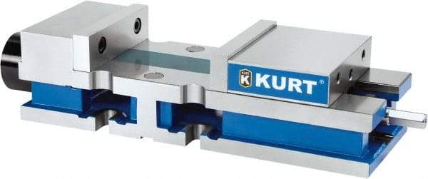 Kurt - 8" Jaw Width, 10-1/4" Jaw Opening Capacity, Horizontal Stationary Machine Vise - Reverse Hydraulic Operation, 1 Station, 27" Long x 6" High x 1" Deep, 6" Jaw Height, 3,200 Lb Max Clamp Force, Ductile Iron - A1 Tooling